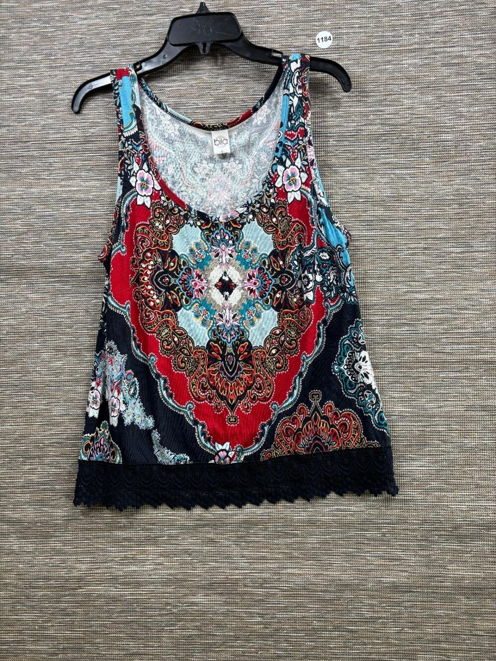 Bila Wide Strap Tank Top Womens Sz S Multicolor Crochet Lace Bottom Floral Boho